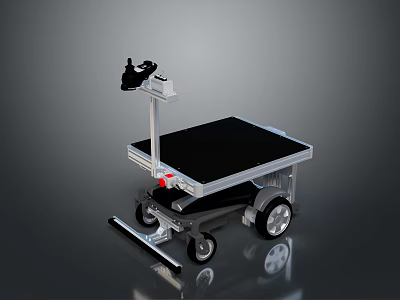 Mobile Wheeled Platform With Black Flat Surface Top Mounted Device And Metal Frame 3d model