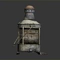 Antique Copper Kerosene Lantern Placed On White Cloth Against Gray Background