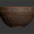 Rustic Orange Brown Handcrafted Terracotta Bowl With Textured Surface And Patterns 3d model