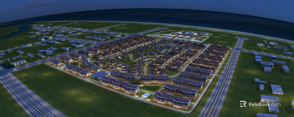 Aerial View Planning Of Large Residential Community With Organized Building Layout Green Spaces And Roads 3d model 