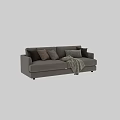 Cozy Gray Two-Seater Sofa With Checkered Pillows And Soft Blanket 3d model