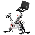 Modern Stationary Bike with Digital Display Ergonomic Seat Black Frame Red Accents for Home Gym