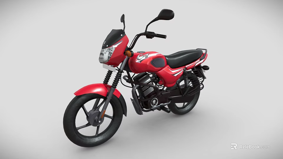 Red Motorcycle with Black Seat Wheels and Classic Design Features 3d model 