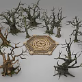 Multiple Dead Trees Surrounding Octagonal Stone Platform With Intricate Patterns 3d model