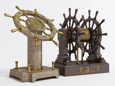Brass Accent Wooden Ship Wheel Decorative Ornament Set for Business Navigator Decor 3d model