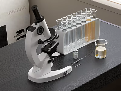 Professional Medical Laboratory Equipment With Microscope Test Tube Rack And Beaker 3d model