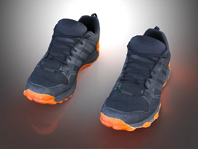 Dark Blue Lace Up Sneakers with Orange Soles and Sporty Casual Design 3d model