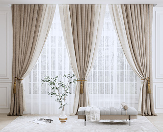 Modern Curtain Home Curtain Fabric Curtain Gauze Curtain Combination 3d model