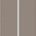 Modern Interior Beige Swing Doors With Vertical Panels And Golden Handles
