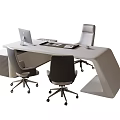 Modern Office Desk With Sleek Design Three Gray Black Office Chairs And Laptop