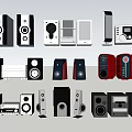 Various Styles Of Headphones And Speakers With Modern Design And Color Options
