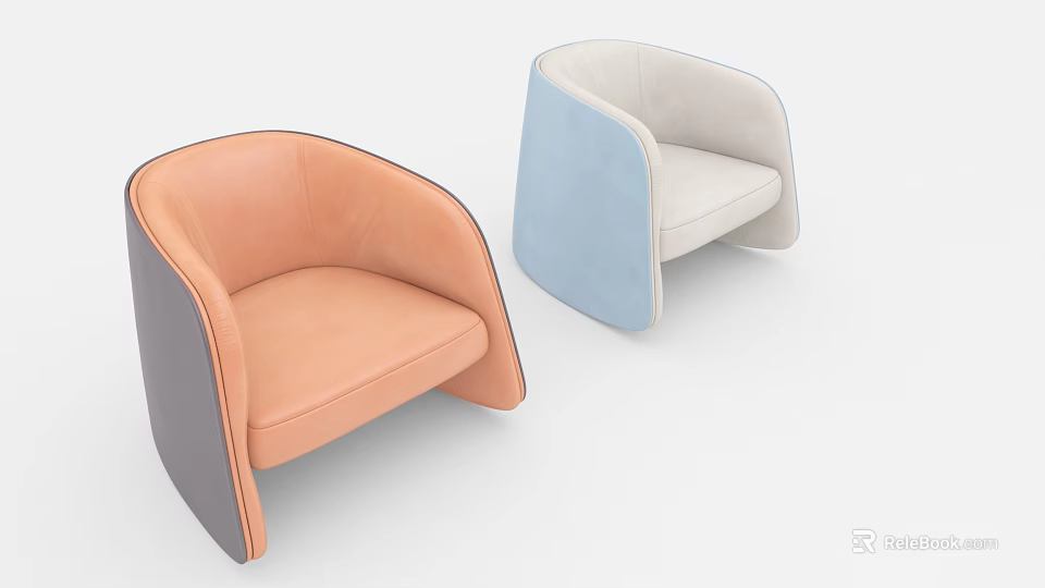 Two Modern Single Sofas In Orange And Blue Colors For Living Room Decor 3d model