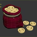 Red Fabric Pouch for Daily Life Coin Storage with Scattered Coins
