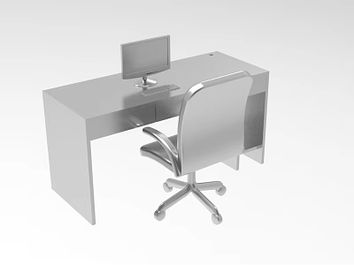 Stainless Steel Industrial Workbench With Monitor And Rolling Chair Structure 3d model
