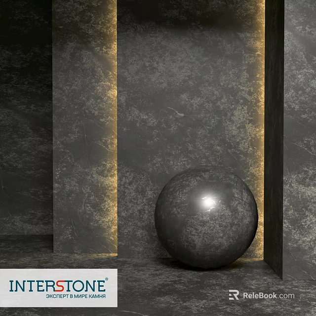 Modern Decorative Component Featuring Dark Stone Background Illuminated Strips And Metallic Sphere 3d model 