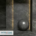 Modern Decorative Component Featuring Dark Stone Background Illuminated Strips And Metallic Sphere