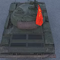 Vintage Green Military Tank With Red Flag And Yellow Star Decoration