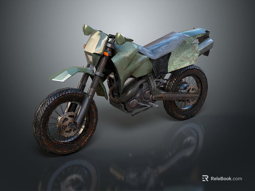 Olive Green Off Road Motorcycle With Muddy Tires And Rugged Design 3d model 