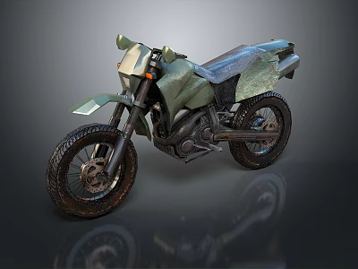 Olive Green Off Road Motorcycle With Muddy Tires And Rugged Design 3d model