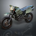 Olive Green Off Road Motorcycle With Muddy Tires And Rugged Design