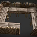 Wooden Fence Square Shaped Enclosure With Spiked Tops And Rustic Slats Design