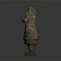 Ancient Sculptures With Weathered Texture And Moss Arranged In A Row On Gray Background