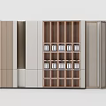 Modern Background Wall Design With Wooden Grid Shelves And Striped Panels