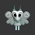 Cute Cartoon Character with Pink Wings Heart Shapes Big Rainbow Eyes and Red Horns