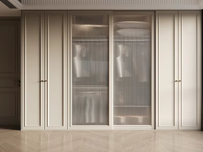 Modern White Sliding Door Wardrobe with Glass Panels and Minimalist Design 3d model