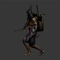 Tribal Warrior With Long Hair Carrying Weapons on Back And Holding Sword In Decorative Outfit