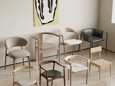 Various Styles Modern Dining Chairs With Different Colors And Comfortable Seats For Dining Room 3d model