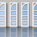 White Hinged Doors With Decorative Arched Top And Glass Panel Design
