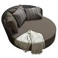 Elegant Dark Brown Rattan Sofa Stool With Round Design And Decorative Pillows