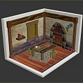 Rustic Medieval Miniature Room Model With Stone Walls Arched Door Wooden Table And Bench