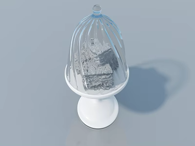 Indoor Garden Landscape With Transparent Glass Cloche And Gray Rockery White Pedestal 3d model
