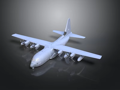 Large Aerospace Transport Aircraft With Four Propellers And Gray Fuselage 3d model