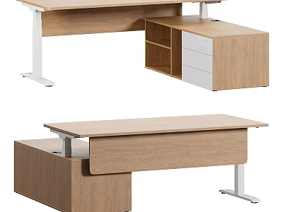 Modern Wooden Office Desk Design With Storage Drawers And Metal Legs 3d model