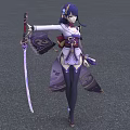 Game and Movie Character With Purple Hair Holding Long Sword In Purple White Outfit