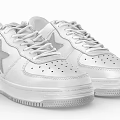 White Modern Sneakers With Star Design On Side And White Laces And Sole