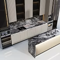 Sleek Modern Kitchen Interior Featuring Marble Countertop Island And Premium Cabinets
