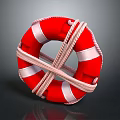 Red Lifebuoy With White Stripes And Cross Tied Ropes For Home Safety Supplies