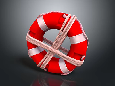 Red Lifebuoy With White Stripes And Cross Tied Ropes For Home Safety Supplies 3d model