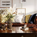 Elegant Living Dining Room Interior With Framed Artworks Sofa Throw Pillows And Coffee Table