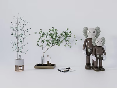 Modern Minimalist Decorative Ornament Set With Potted Plants Figurine Ornaments And Small Tray Items 3d model