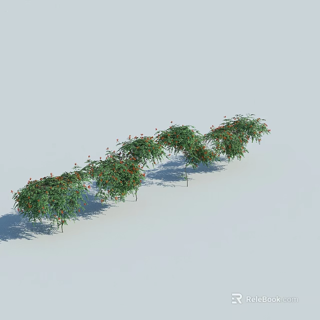 Decorative Green Vines With Red Flowers Growing In A Straight Line 3d model 
