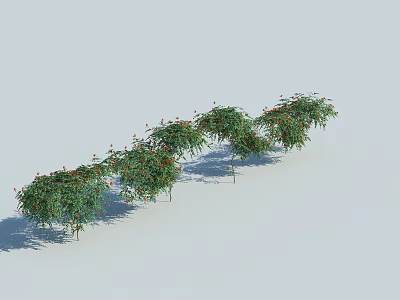 Decorative Green Vines With Red Flowers Growing In A Straight Line 3d model