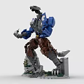 Blue And Brown Mechanical Robot Figure Constructed With Detailed Building Blocks