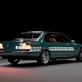 Green Classic BMW Sedan With Brown Interior Silver Wheels And Illuminated Headlights