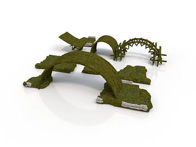 Grass Covered Arch Structures With Wooden Frames And Stone Bases 3d model