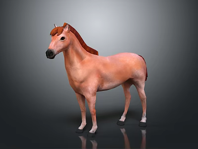 Brown Horse 3D Model Standing On Dark Background With Reflection 3d model